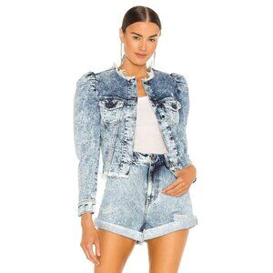 retrofete Dean Frayed Denim Jacket Light Blue Acid Womens Size XL